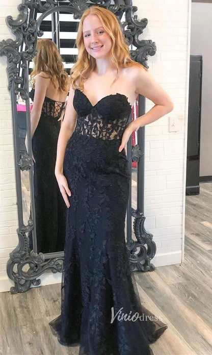 Mermaid Strapless Lace Prom Dresses Long Evening Dress FD1250F-prom dresses 2025 -Viniodress-Light Blue-Custom Size-