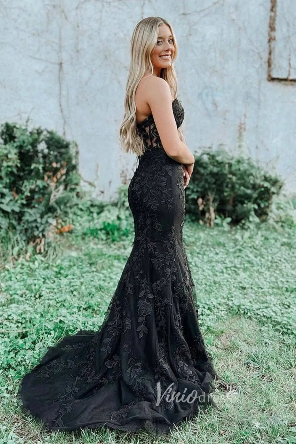 Mermaid Strapless Lace Prom Dresses Long Evening Dress FD1250F-prom dresses 2025 -Viniodress-Light Blue-Custom Size-