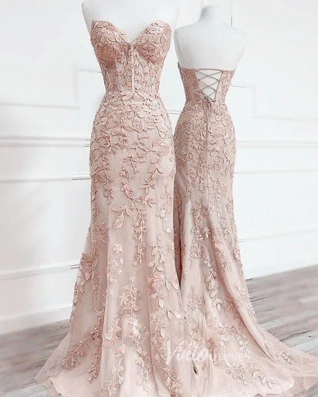 Mermaid Strapless Lace Prom Dresses Long Evening Dress FD1250F-prom dresses 2025 -Viniodress-Light Blue-Custom Size-
