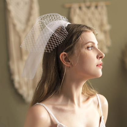 Mesh Birdcage Veil for Bride-Accessories 2025 -Viniodress-Ivory-