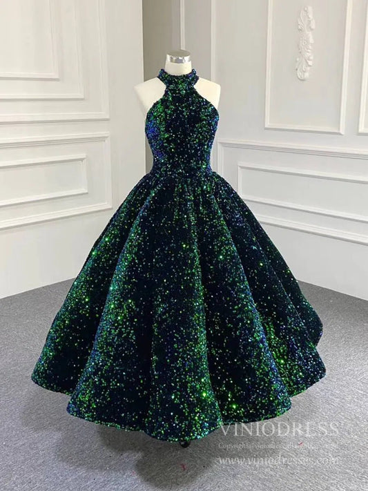 Midi Cocktail Dresses for Women Shiny Green Prom Dress 66991-prom dresses 2025 -Viniodress-Green-Custom Size-