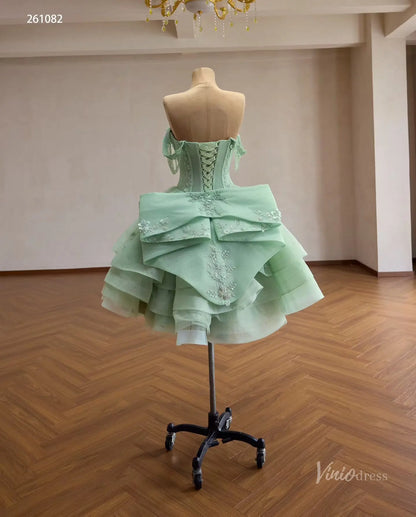 Mint Green Convertible Quinceañera Dress with Detachable Overskirt, Beaded Off-Shoulder Sleeves & Oversized Bow – 261082-Quinceanera Dresses 2026-Viniodress-Sage Green-Custom Size – Add Measurements in Cart-