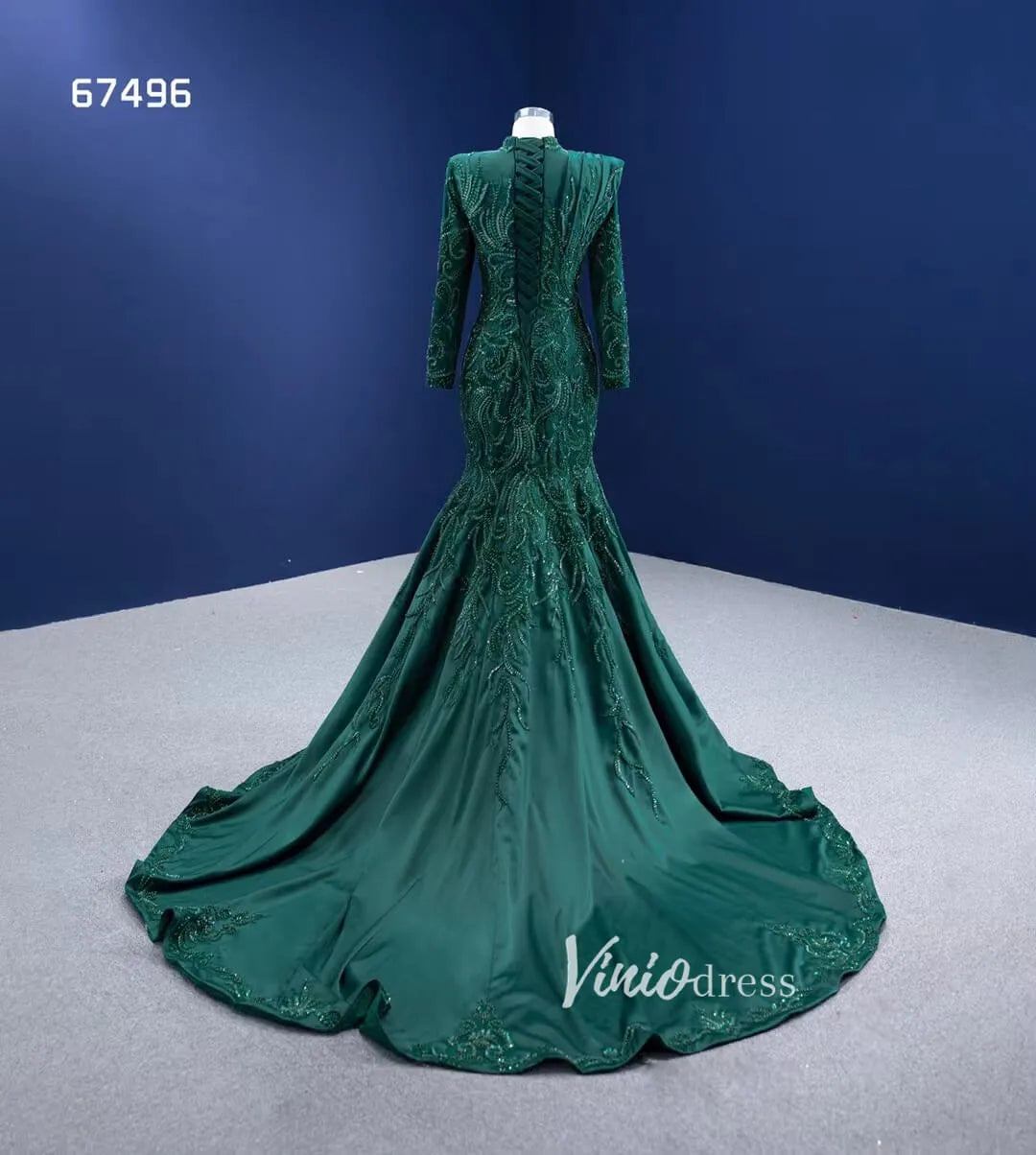 emerald green mermaid dress Satin Prom with Lace-Up Back SS135 Viniodress Jewel neckline Dark Emerald Strapless Mermaid Satin
