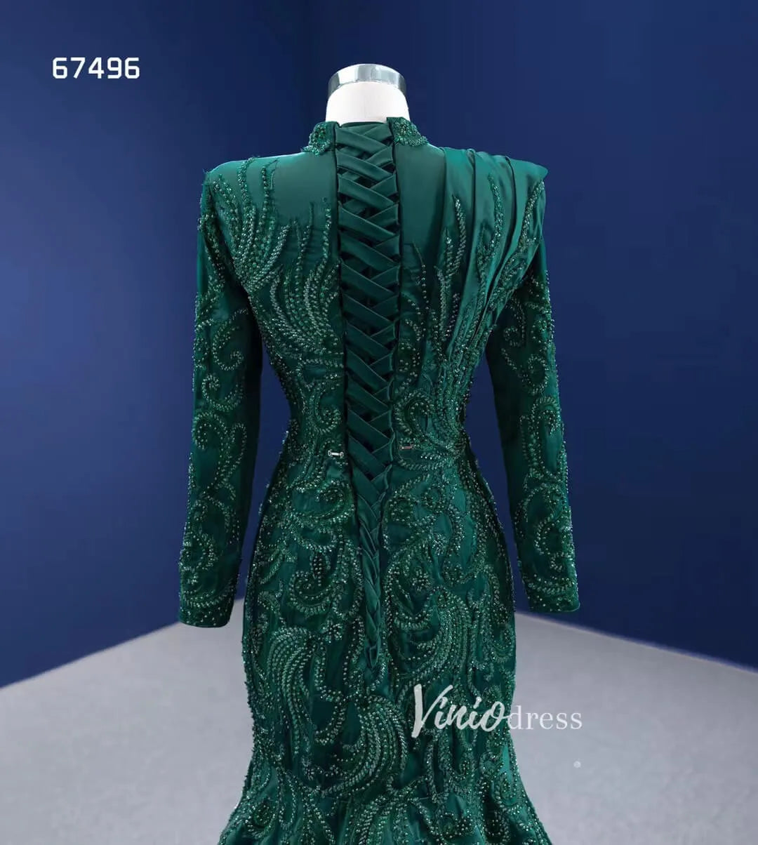 Modest Emerald Green Mermaid Wedding Dresses with Sleeves 67496-prom dresses 2025 -Viniodress-Emerald Green-Custom Size-