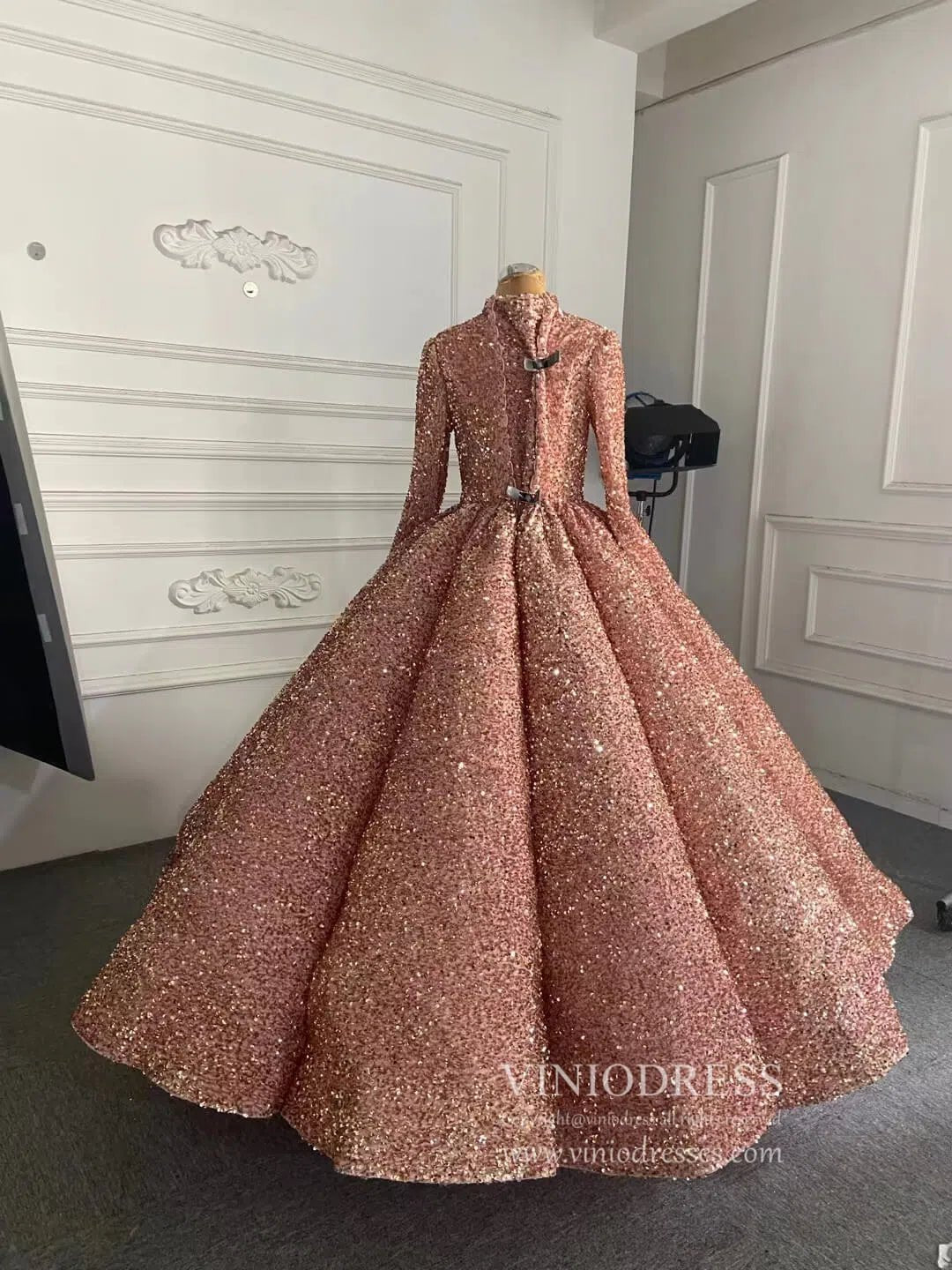 Modest Purple Wedding Gown High Neck 66991 Long Sleeve-Quinceanera Dresses 2025 -Viniodress-Purple-Custom Size-