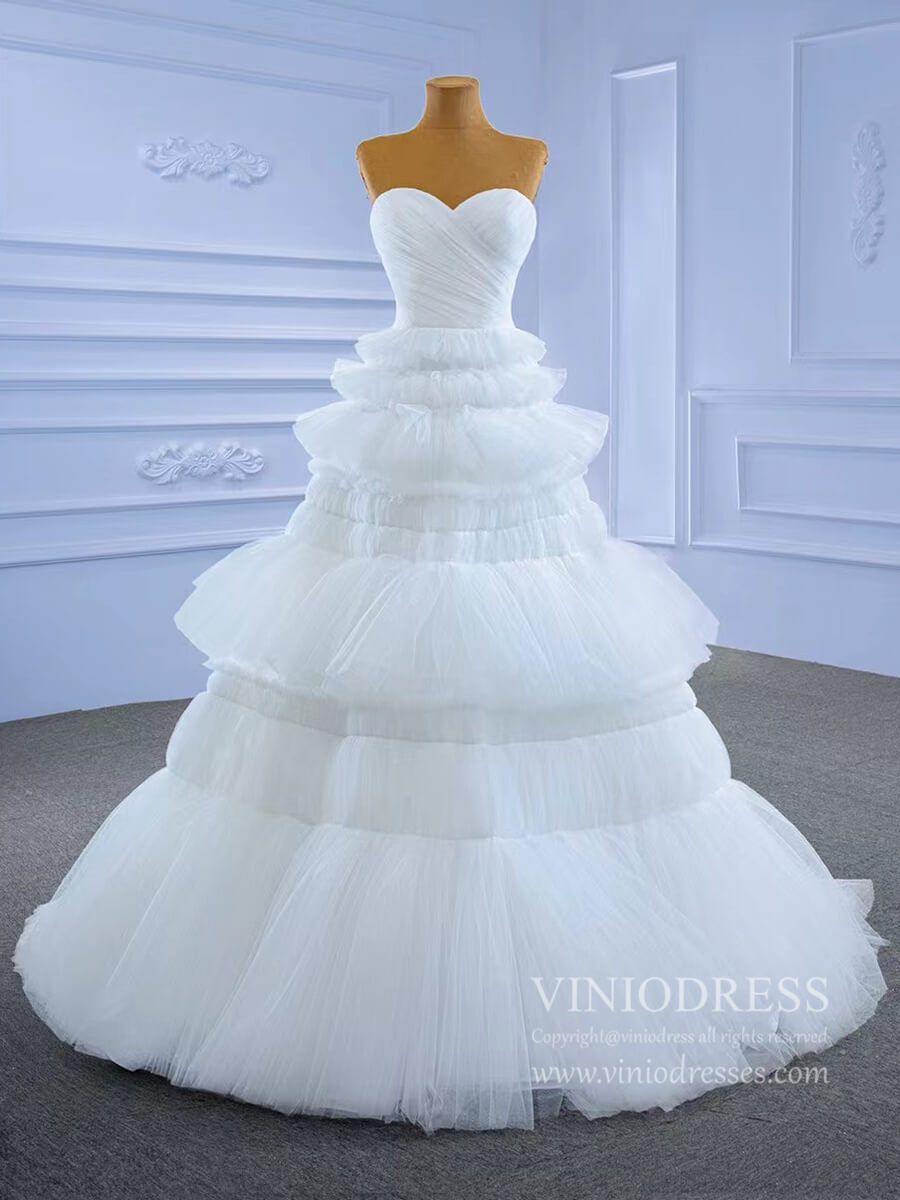 New Strapless Tulle Wedding Dresses Vintage Tulle Ball Gowns-wedding dresses 2025 -Viniodress-Ivory-Custom Size-