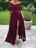 Off Shoulder Burgundy Bridesmaid Dresses with Sleeves VB1010-bridesmaid dresses-Viniodress-Burgundy-Custom Size-Viniodress