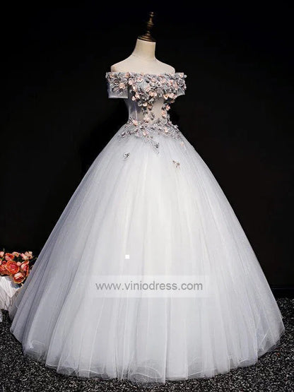Off Shoulder Cute Floral Quinceañera Dresses FD1462-prom dresses 2025 -Viniodress-As Picture-Custom Size-