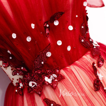 Off Shoulder Red Long Prom Dress Ombre Tulle Formal Dresses FD2629-prom dresses 2025 -Viniodress-Red-Custom Size-