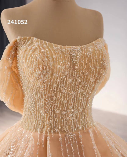Off the Shoulder Beaded Wedding Dresses Luxury Ball Gown Quinceanera Dress 241052-wedding dresses 2025 -Viniodress-Ivory-Custom Size-