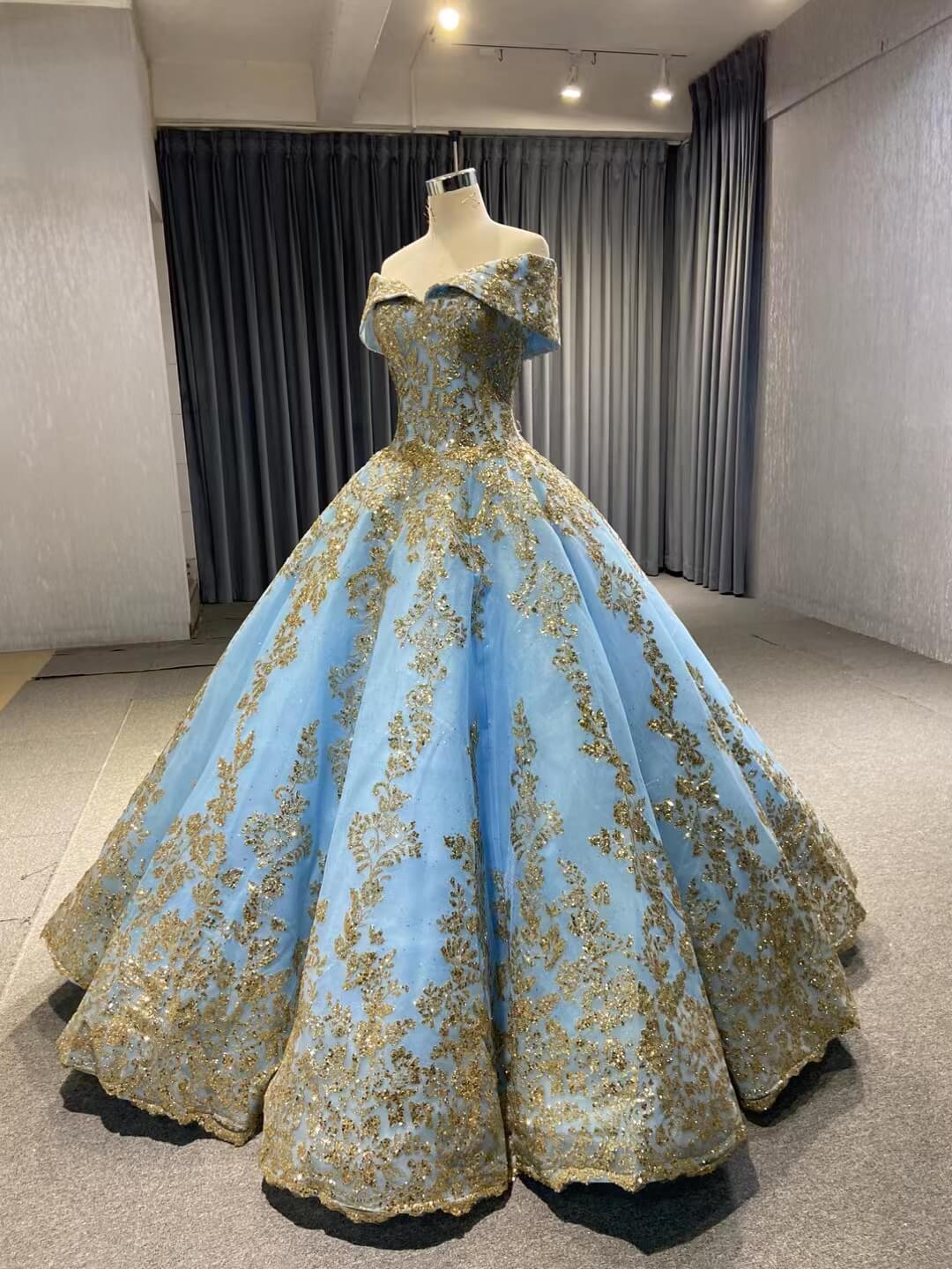 Off the Shoulder Blue Quinceanera Dresses Ball Gown 66949 Floor Length – Viniodress