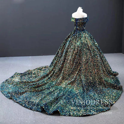 Off the Shoulder Green Prom Dresses Plus Size Vintage Ball Gowns 66742 viniodress-prom dresses 2025 -Viniodress-Emerald Green-Custom Size-