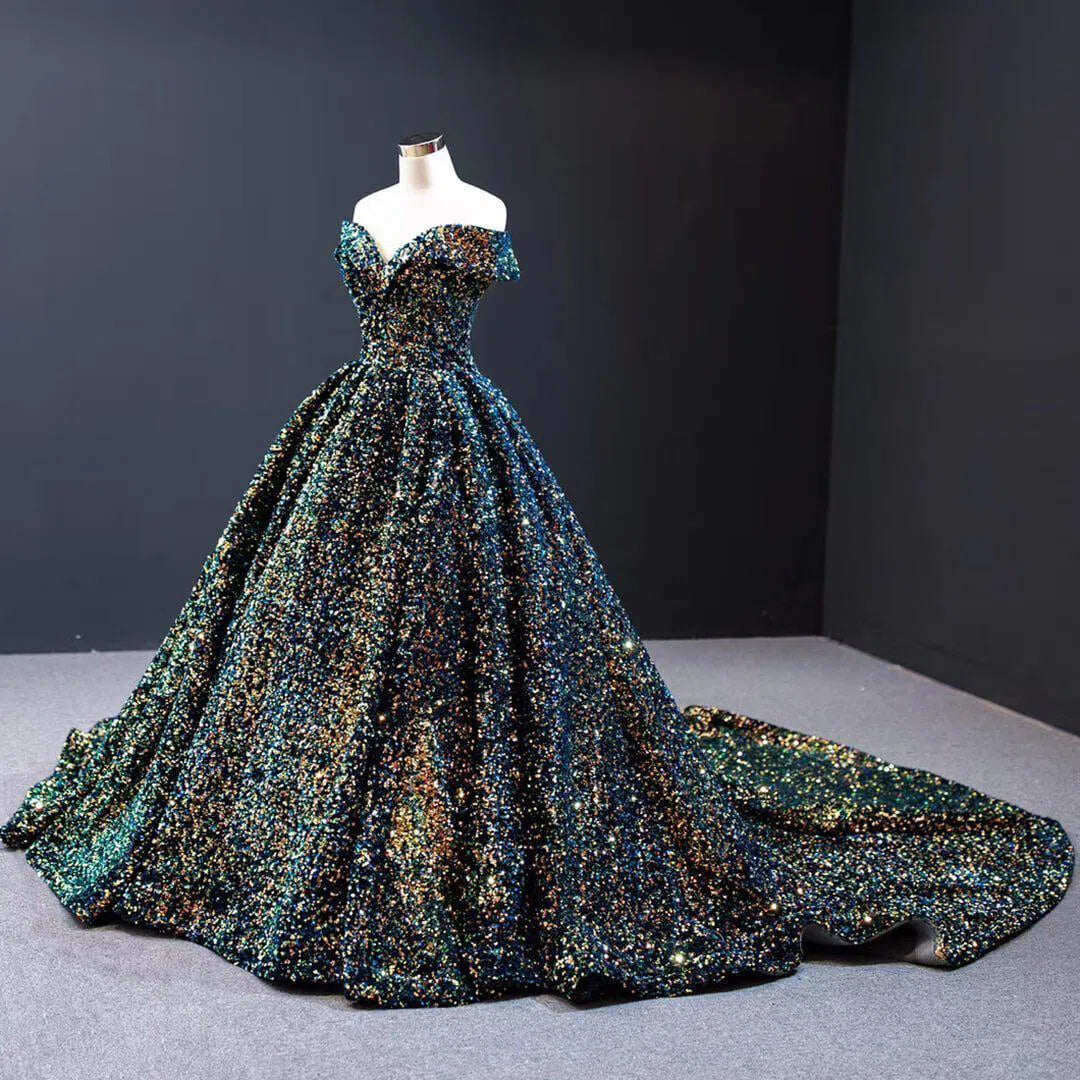 Off the Shoulder Green Prom Dresses Plus Size Vintage Ball Gowns 66742 viniodress-prom dresses 2025 -Viniodress-Emerald Green-Custom Size-