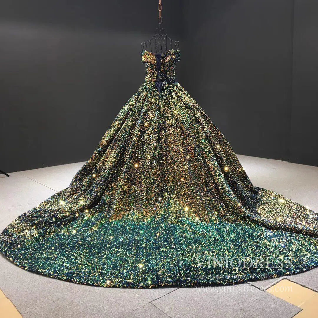 Off the Shoulder Green Prom Dresses Plus Size Vintage Ball Gowns 66742 viniodress-prom dresses 2025 -Viniodress-Emerald Green-Custom Size-