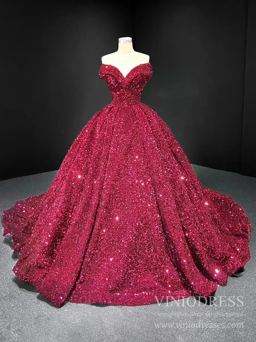 Off the Shoulder Green Prom Dresses Plus Size Vintage Ball Gowns 66742 viniodress-prom dresses 2025 -Viniodress-Dark Red-Custom Size-