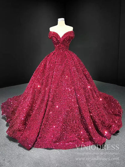 Off the Shoulder Green Prom Dresses Plus Size Vintage Ball Gowns 66742 viniodress-prom dresses 2025 -Viniodress-Dark Red-Custom Size-
