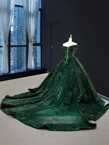 Off the Shoulder Green Prom Dresses Plus Size Vintage Ball Gowns 66742 viniodress-prom dresses 2025 -Viniodress-Emerald Green-Custom Size-