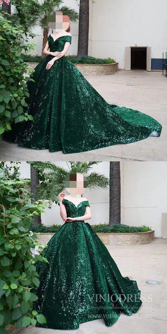 Off the Shoulder Green Prom Dresses Plus Size Vintage Ball Gowns 66742 – Viniodress