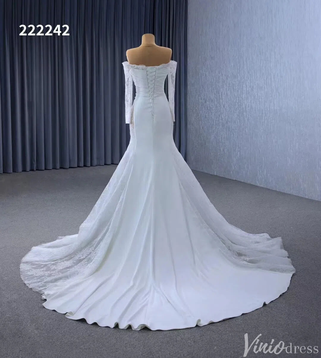 Off the Shoulder Lace Wedding Dresses Sheath Modern Bridal Dress with Sleeves 222242-wedding dresses 2025 -Viniodress-Ivory-Custom Size-