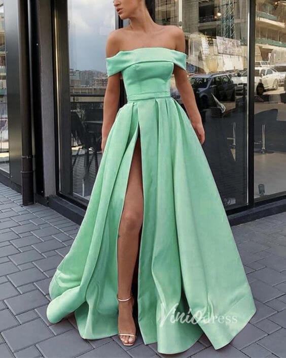 Off the Shoulder Pink Satin Prom Dresses with Belt FD2270-prom dresses 2025 -Viniodress-Pink-Custom Size-