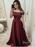 Off the Shoulder Simple Burgundy Prom Dresses for Junior FD1294-prom dresses-Viniodress-Burgundy-Custom Size-Viniodress