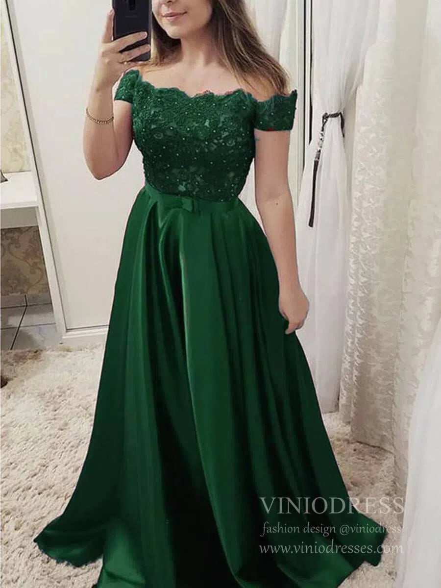 Off the Shoulder Simple Burgundy Prom Dresses for Junior FD1294-prom dresses-Viniodress-Emerald Green-Custom Size-Viniodress