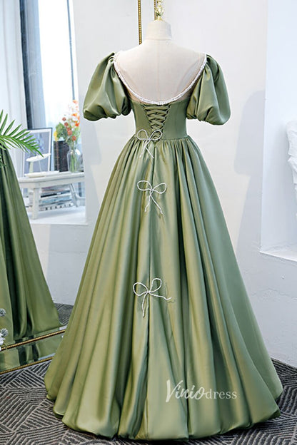 Olive Green A-line Prom Dresses with Beaded Bow on Back FD2633-prom dresses 2025 -Viniodress-Olive Green-Custom Size-
