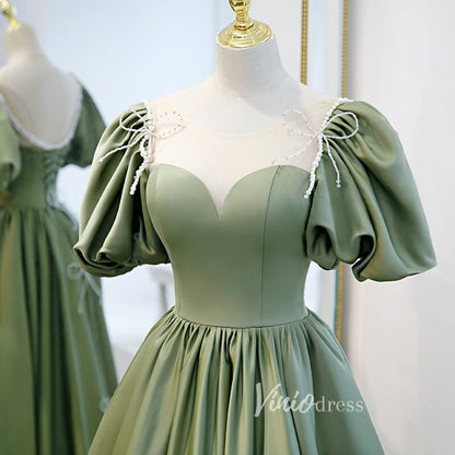 Olive Green A-line Prom Dresses with Beaded Bow on Back FD2633-prom dresses 2025 -Viniodress-Olive Green-Custom Size-