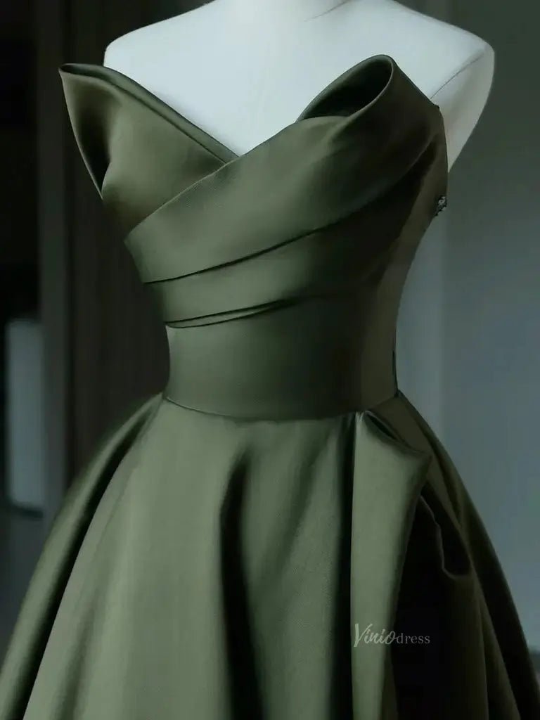 Olive Green Satin Strapless Prom Dresses with Sweetheart Neckline & Corset Back - FD5291-prom dresses 2025 -Viniodress-Green-Custom Size-