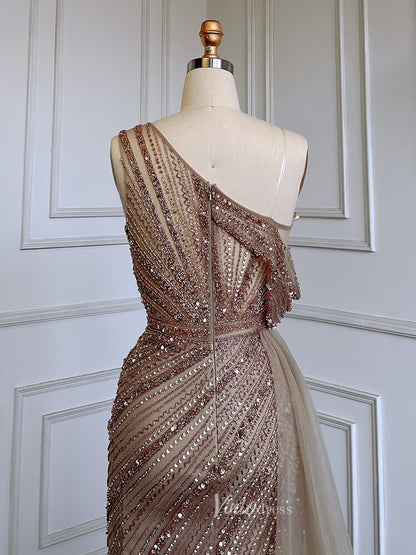 One Shoulder Beaded Prom Dresses 1920s Evening Dress with Slit 20044-Evening Dresses 2025 -Viniodress-Mauve-US 2-