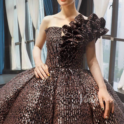 One Shoulder Black Quinceañera Dress Sparkling Ball Gown Prom Dress FD1281 viniodress-Quinceanera Dresses 2025 -Viniodress-Purple-US 2-