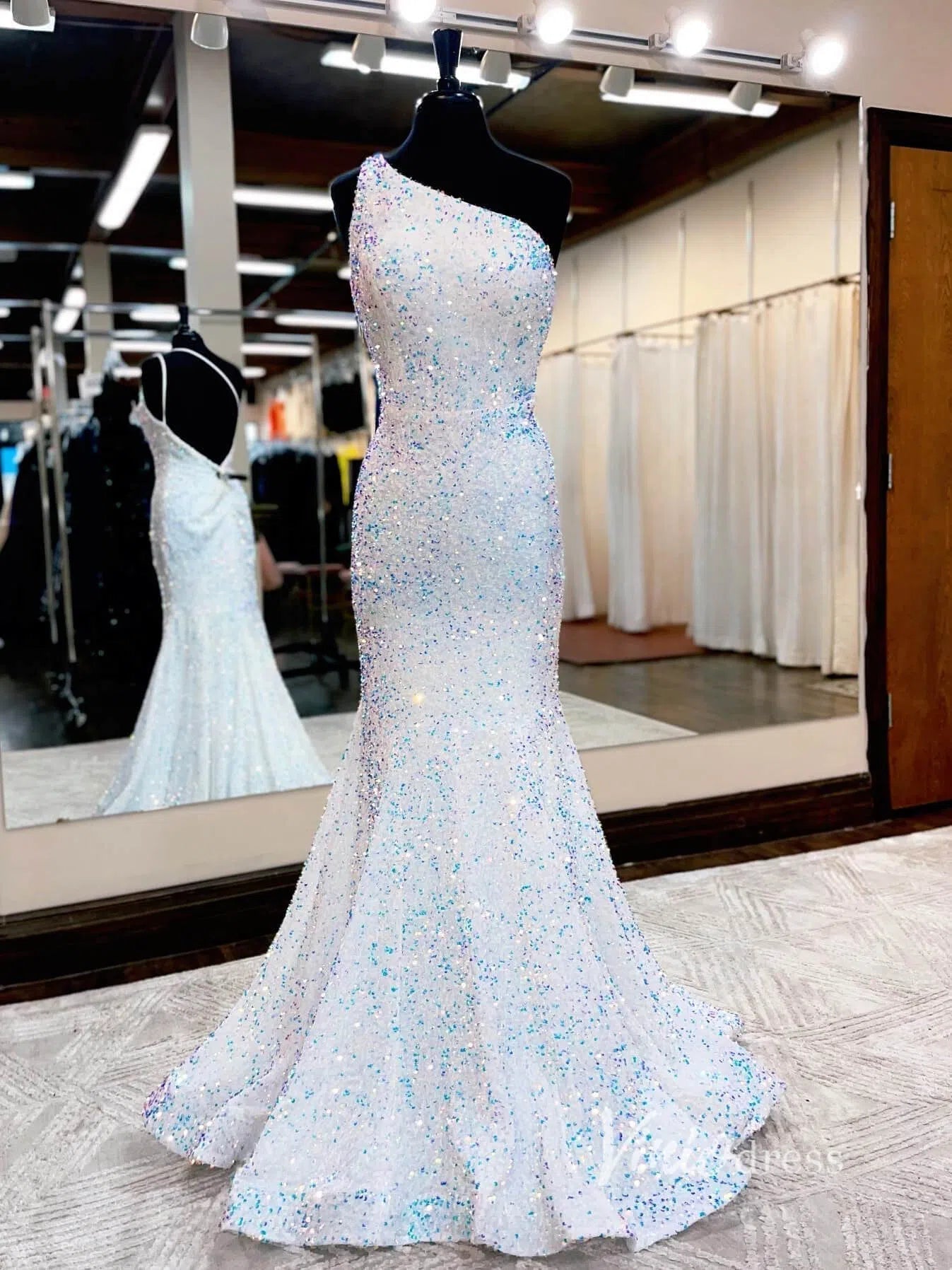 One Shoulder Burgundy Sequin Mermaid Prom Dress 2024 FD2845-prom dresses 2025 -Viniodress-White-Custom Size-