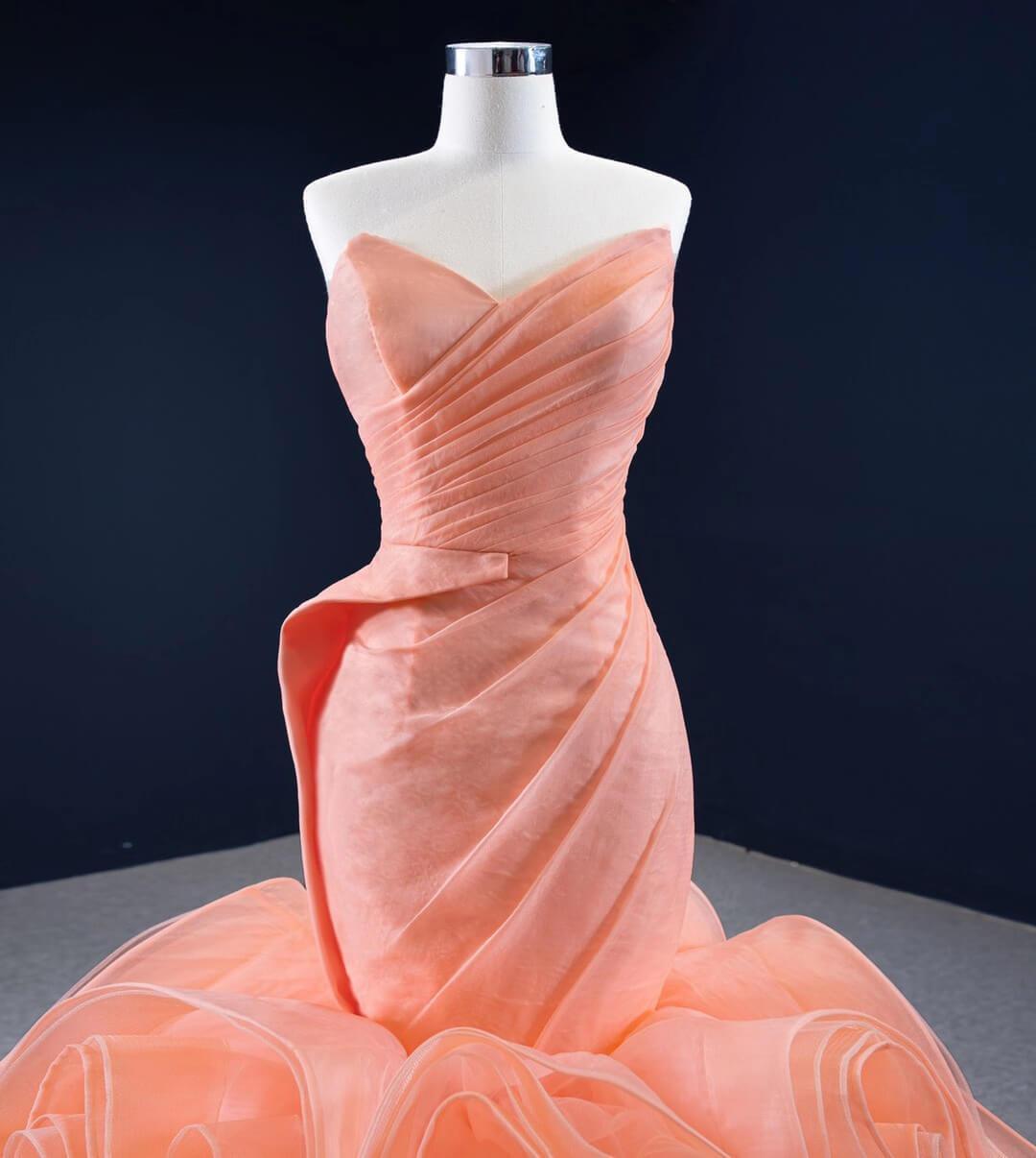 Peach Rosette Trumpet Wedding Dresses Strapless Pageant Gown 67212 viniodress-prom dresses 2025 -Viniodress-Peach-Custom Size-