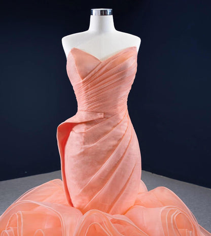 Peach Rosette Trumpet Wedding Dresses Strapless Pageant Gown 67212 viniodress-prom dresses 2025 -Viniodress-Peach-Custom Size-