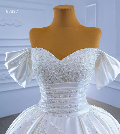 Pearl Beaded Luxury Arabic Wedding Dress Off the Shoulder Bridal Gown 67397-wedding dresses 2025 -Viniodress-Ivory-Custom Size-