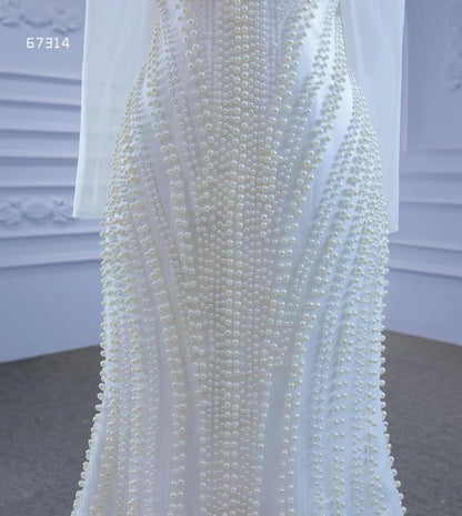 Pearl Beaded Mermaid Wedding Dresses with Long Sleeves Viniodress 67314-wedding dresses 2025 -Viniodress-As Picture-Custom Size-