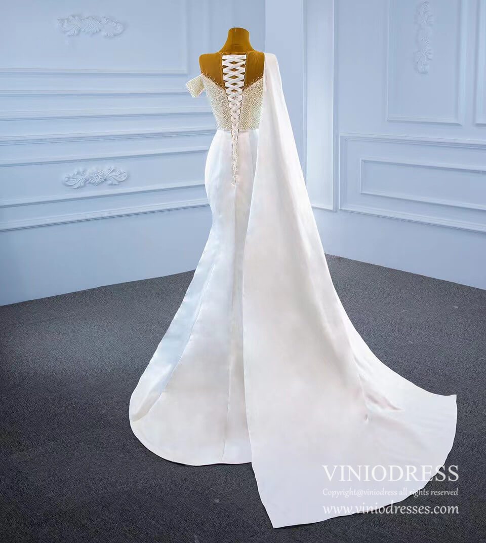 Pearl Mermaid Satin Watteau Wedding Dresses 67238-wedding dresses 2025 -Viniodress-Ivory-Custom Size-
