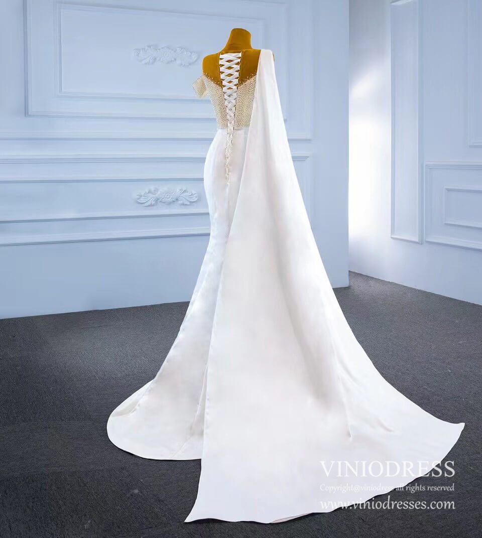 Pearl Mermaid Satin Watteau Wedding Dresses 67238-wedding dresses 2025 -Viniodress-Ivory-Custom Size-