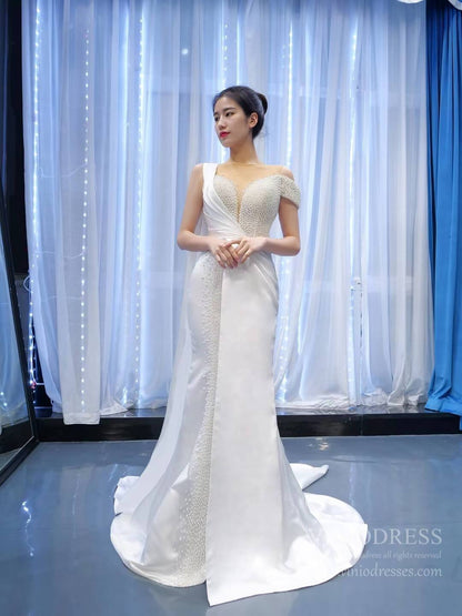 Pearl Mermaid Satin Watteau Wedding Dresses 67238-wedding dresses 2025 -Viniodress-Ivory-Custom Size-