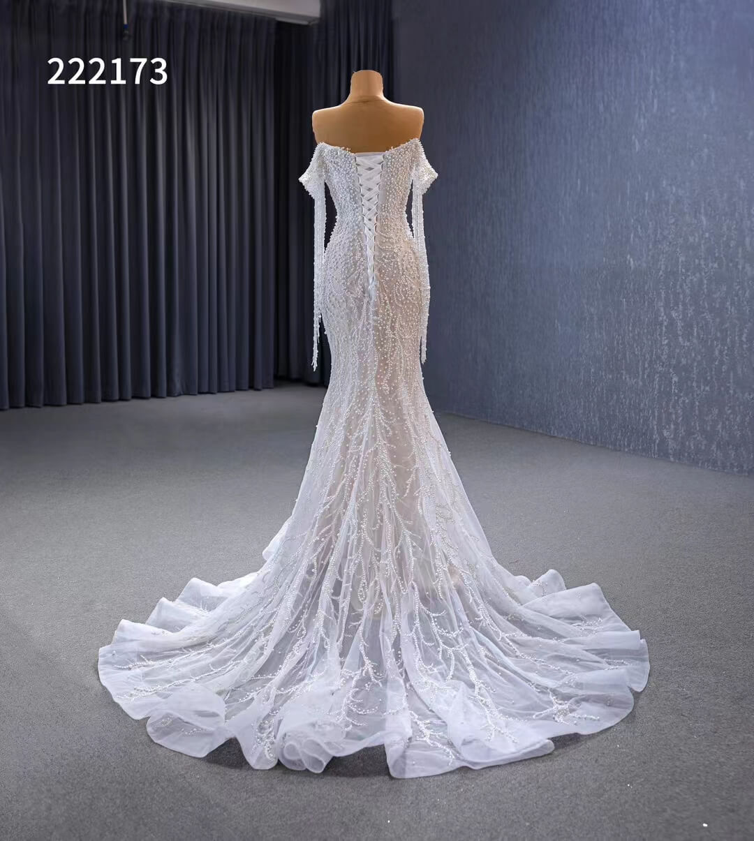 Pearl Mermaid Wedding Dresses Off the Shoulder Bridal Dress 222173-wedding dresses 2025 -Viniodress-Ivory-Custom Size-