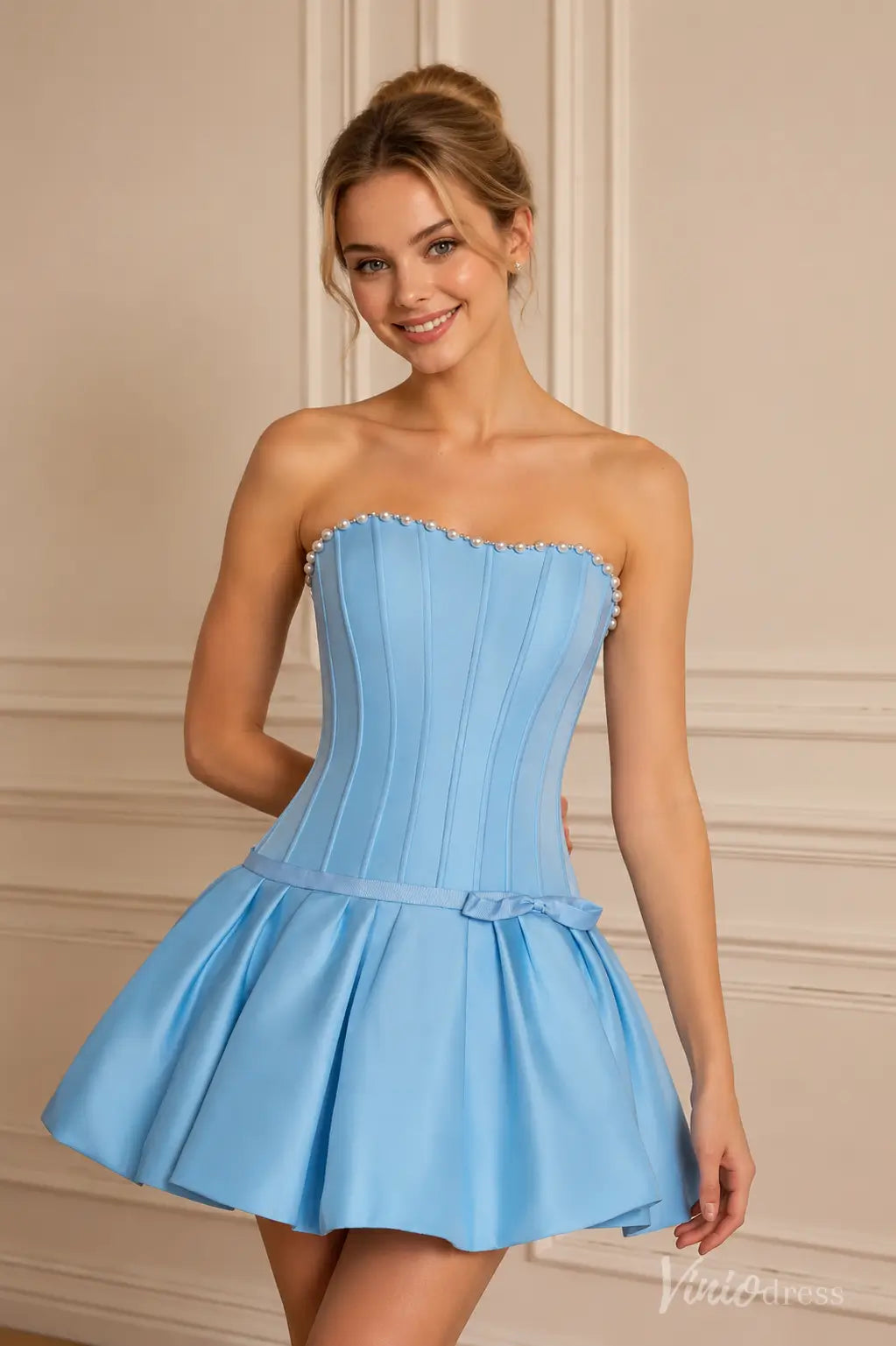 Pearl Corset Homecoming Dress with Bow Waist