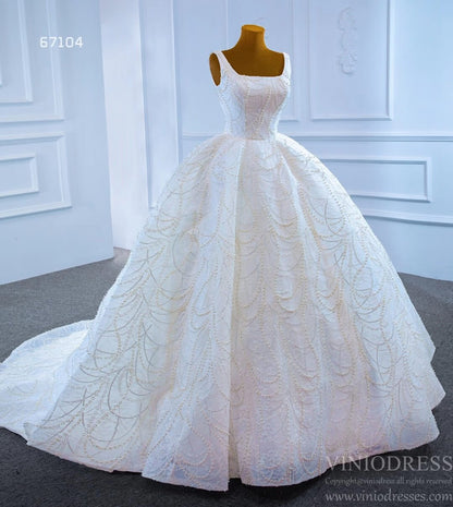 Pearl Wedding Dress Ball Gown 67104 Square Neck-wedding dresses 2025 -Viniodress-Ivory-Custom Size-