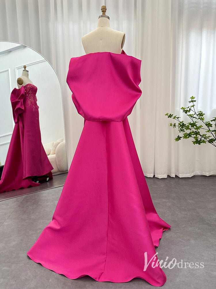 Pink Beaded Lace Evening Dresses Satin Off the Shoulder Mother of the Bride Dress AD1155-Evening Dresses 2025 -Viniodress-Pink-US 2-