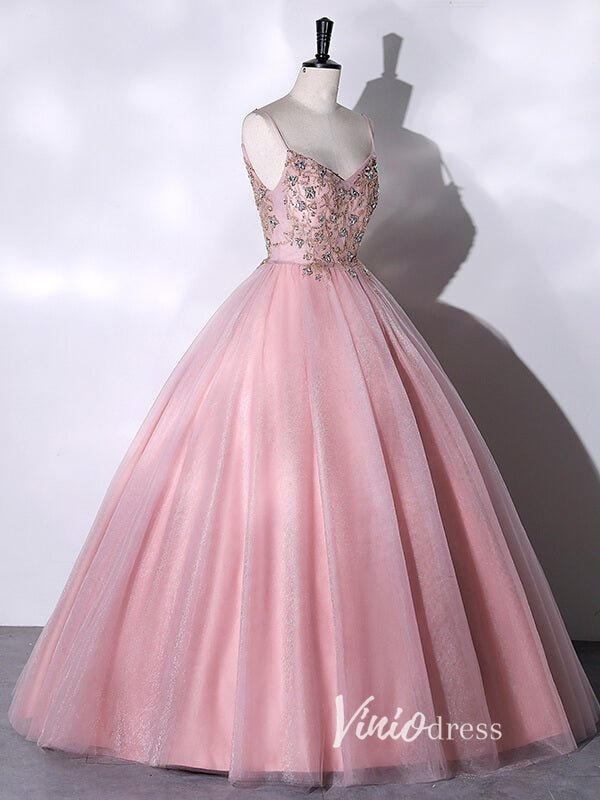 Pink Beaded Prom Dresses with Spaghetti Strap FD3523-prom dresses 2025 -Viniodress-Pink-Custom Size-