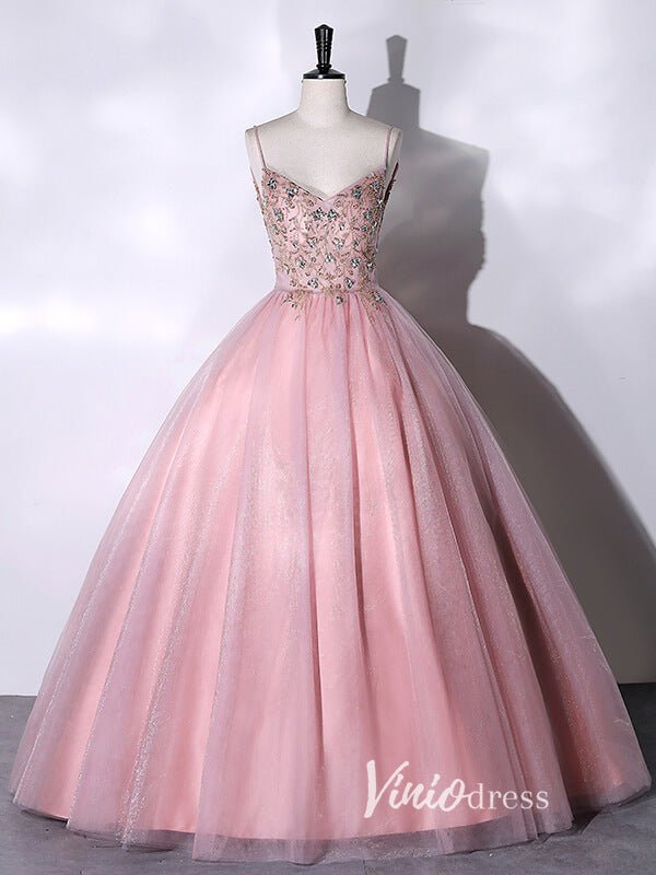 Pink Beaded Prom Dresses with Spaghetti Strap FD3523-prom dresses 2025 -Viniodress-Pink-Custom Size-