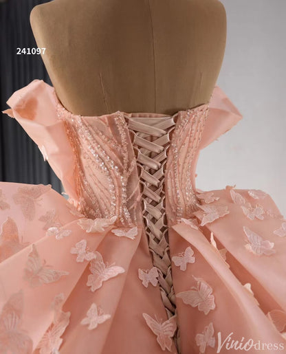 Pink Butterfly Quinceanera Dress Strapless Ball Gown Wedding Dresses 241097-Quinceanera Dresses 2025 -Viniodress-Pink-Custom Size-