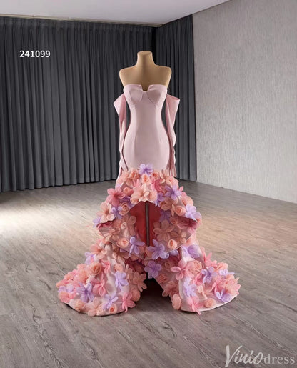 Pink Lilac Flower Mermaid Prom Dresses High Low,Removable Long Sleeves 241099-Prom Dresses 2025 -Viniodress-Pink-Custom Size-