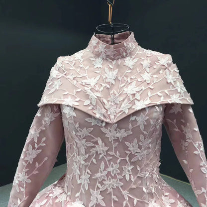 Pink Long Sleeve High Neck Prom Dresses Modest Muslim Formal Dress 66590 viniodress-prom dresses 2025 -Viniodress-As Picture-US 2-