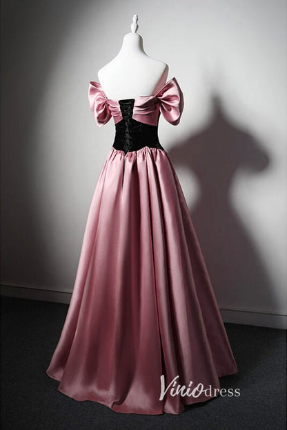 Pink Off the Shoulder Prom Dresses Puffed Sleeve Formal Dress AD1028-prom dresses 2025 -Viniodress-Pink-Custom Size-