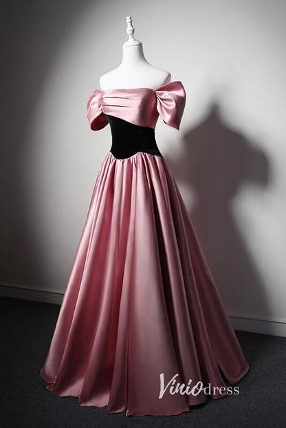 Pink Off the Shoulder Prom Dresses Puffed Sleeve Formal Dress AD1028-prom dresses 2025 -Viniodress-Pink-Custom Size-